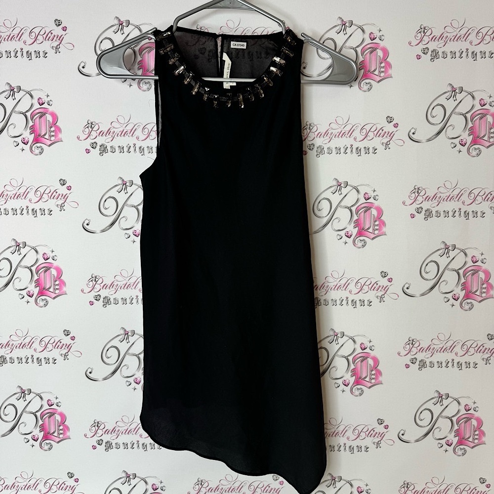 RACHEL Rachel Roy Black Top with Embellished jewel 💎 Neckline tank top shirt